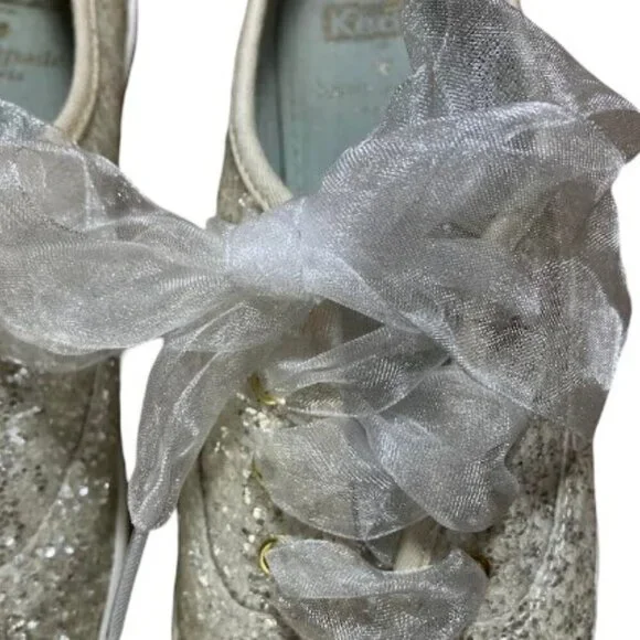 Keds by Kate Spade Champion Glitter Sneakers White Sheer Ribbon Laces Size 7 EUC - Picture 9 of 12